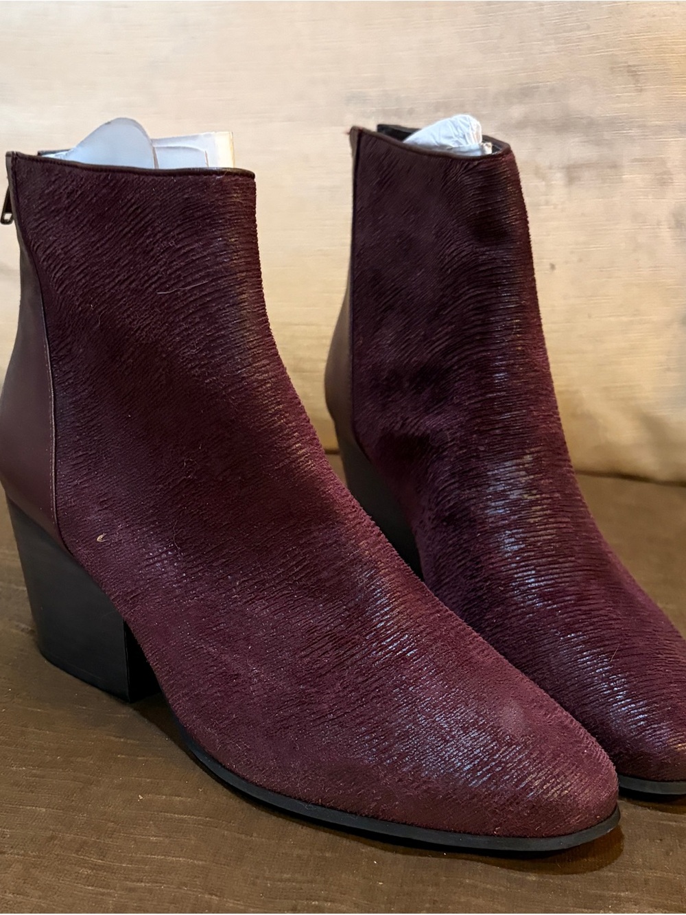 Vaneli Burgundy Textured Velvet Ankle Boots